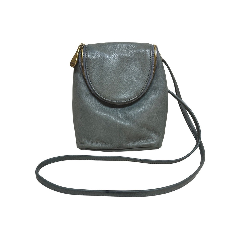 Hobo Fern Saddle Bag Gray Pebble Leather Crossbody Small Shoulder Bag